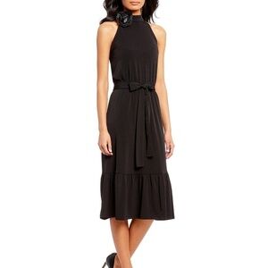 Michael Kors Black Flounce Ruffle Midi Dress XS